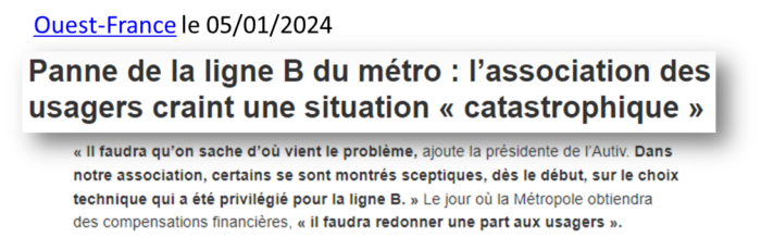 Panne de la ligne B du métro : l’association des usagers craint une situation « catastrophique »