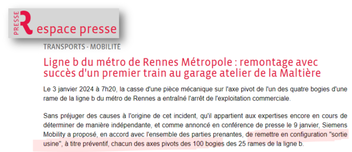 Ligne b du métro de Rennes Métropole : remontage avec succès d'un premier train au garage atelier de la Maltière