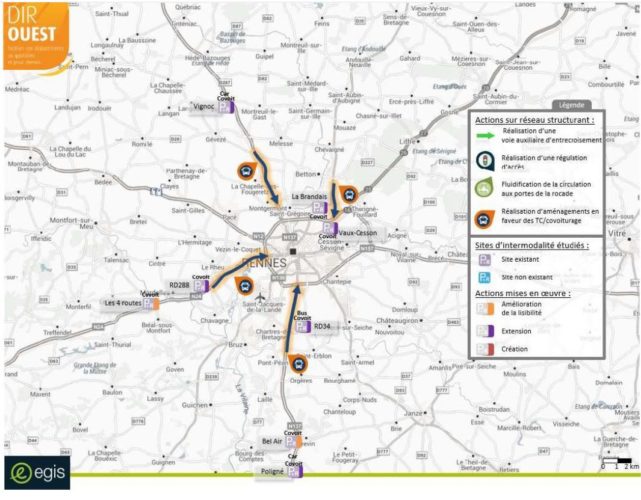 Annexe 3 du SDAGT de Rennes – aménagement de voies réservées sur les pénétrantes Localisation des voies réservées à l'étude et des sites d'intermodalité liés